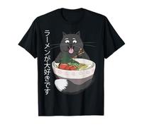 I Love Ramen Funny Black Cat Ramen Kawaii Anime Japonés Camiseta