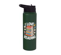 I Love Reading Book Stack Ilustración colorida Stainless Steel Insulated Water Bottle