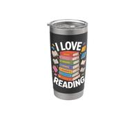 I Love Reading Book Stack Ilustración colorida Vaso térmico de acero inoxidable de doble pared
