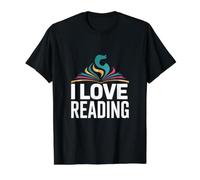 I Love Reading Libro Colorido Páginas Abiertas Imprimir Camiseta gráfica económica, Hombre, Negro, S