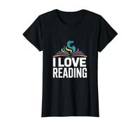 I Love Reading Libro Colorido Páginas Abiertas Imprimir Camiseta gráfica económica, Mujer, Negro, XS
