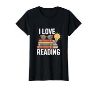I Love Reading Stack of Books Gafas Luz Camiseta gráfica económica, Mujer, Negro, S