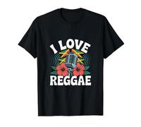 I Love Reggae Micrófono Hibisco Camiseta gráfica económica, Hombre, Negro, L