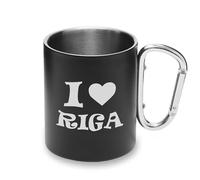 I Love Riga City Travel Latvia - Taza de metal con asa de mosquetón, taza de camping