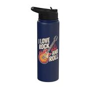 I Love Rock And Roll Guitarra Flames Stainless Steel Insulated Water Bottle
