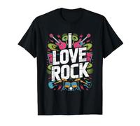 I Love Rock Guitarra Batería Musical Vibes Camiseta gráfica económica, Hombre, Negro, L