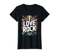 I Love Rock Guitarra Batería Musical Vibes Camiseta gráfica económica, Mujer, Negro, L