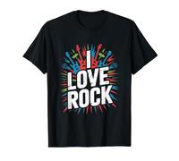 I Love Rock Music Guitarras Micrófonos Camiseta gráfica económica, Hombre, Negro, M