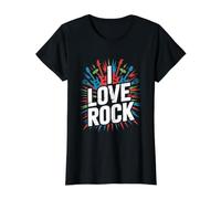 I Love Rock Music Guitarras Micrófonos Camiseta gráfica económica, Mujer, Negro, M