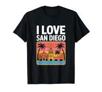 I Love San Diego Atardecer Palmeras Vibes Camiseta gráfica económica, Hombre, Negro, L