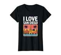 I Love San Diego Atardecer Palmeras Vibes Camiseta gráfica económica, Mujer, Negro, M