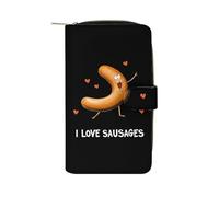 I Love Sausages Grilled Sausage - Cartera larga de piel sintética para mujer, organizador de mano para oficina y viajes