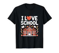 I Love School Apple Pencil Books Educación Camiseta gráfica económica, Hombre, Negro, S