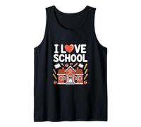 I Love School Apple Pencil Books Educación Camiseta sin Mangas