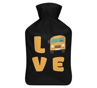 I Love School Buses Botella de agua de goma con cubierta de felpa suave, bolsa de agua caliente para invierno, manos y pies, protección contra el frío, 1000 ml