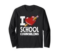 I Love School Counseling Corazón Lápiz Diseño Manga Larga
