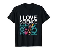 I Love Science Microscopio ADN Átomo Química Camiseta gráfica económica, Hombre, Negro, L
