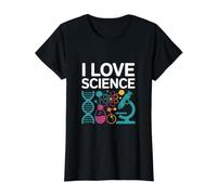 I Love Science Microscopio ADN Átomo Química Camiseta gráfica económica, Mujer, Negro, M