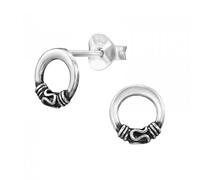 I love silver jewellery Bali - Pendientes de tuerca de plata de ley 925, diseño de aro tribal redondo de 7 mm, acabado oxidado, joyería hipoalergénica para mujeres y niñas