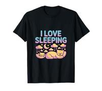 I Love Sleeping Cute Cats Luna Nubes Estrellas Camiseta