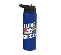 I Love Soccer Vibrante Diseño de estilo retro Stainless Steel Insulated Water Bottle