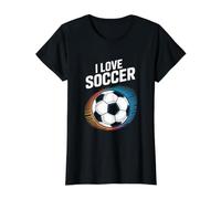 I Love Soccer Vibrante Fútbol Pasión Camiseta gráfica económica, Mujer, Negro, XS