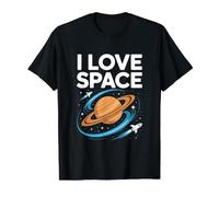 I Love Space Saturn Rockets Órbita Cósmica Camiseta gráfica económica, Hombre, Negro, L