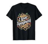 I Love Spaghetti Tomate Basil Pasta Camiseta gráfica económica, Hombre, Negro, L