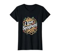 I Love Spaghetti Tomate Basil Pasta Camiseta gráfica económica, Mujer, Negro, L