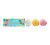 I Love Special Moments Good Times - Juego de regalo de 3 bombas de baño nutritivas para la piel en rosa vibrante, naranja y azul, aromas relajantes para una experiencia de baño de burbujas relajante