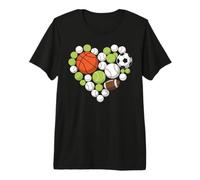 I Love Sports Baloncesto Fútbol Deportes Fan Corazón Diseño Camiseta Premium