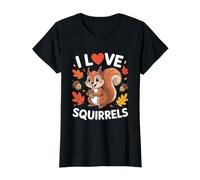 I Love Squirrels Cute Autumn Leaves Bellota Camiseta gráfica económica, Mujer, Negro, M