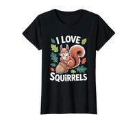 I Love Squirrels Forest Bellota Leaf Camiseta gráfica económica, Mujer, Negro, M