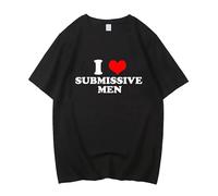 I Love Submissive Men Things Camiseta Divertido Letra Impresión 3D Manga Corta Cuello Redondo Casual Camisetas Tops para Mujeres Hombres