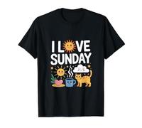 I Love Sunday Fun Relajante Feliz Día Camiseta gráfica económica, Hombre, Negro, S
