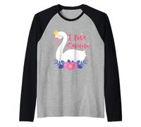 I Love Swans Bird Zoo Animal Lago Agua Lirio Flores Corona Camiseta Manga Raglan