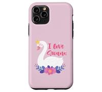 I Love Swans Bird Zoo Animal Lago Agua Lirio Flores Corona Carcasa para iPhone 11 Pro