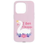 I Love Swans Bird Zoo Animal Lago Agua Lirio Flores Corona Carcasa para iPhone 15 Pro