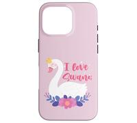 I Love Swans Bird Zoo Animal Lago Agua Lirio Flores Corona Carcasa para iPhone 16 Pro