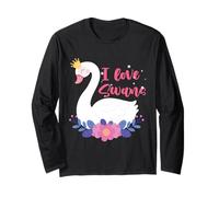 I Love Swans Bird Zoo Animal Lago Agua Lirio Flores Corona Manga Larga