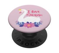 I Love Swans Bird Zoo Animal Lago Agua Lirio Flores Corona PopSockets PopGrip Adhesivo
