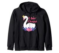 I Love Swans Bird Zoo Animal Lago Agua Lirio Flores Corona Sudadera con Capucha