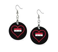 I Love Syrian And Heart - Pendientes de madera para mujer, ligeros, para viajes, fiestas, circulares, Circular, Metal