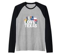 I Love Texas Map Sombrero De Vaquero Flores Camiseta Manga Raglan