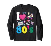 I Love The 80's Slogan, 80s-Themed Party Costume for Women Manga Larga