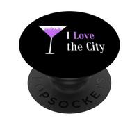 I Love The City. Púrpura Martini Bebida Vidrio Paisaje Urbano PopSockets PopGrip Adhesivo