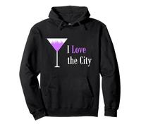 I Love The City. Púrpura Martini Bebida Vidrio Paisaje Urbano Sudadera con Capucha