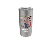 I Love Tokyo, Wonderful Tokyo Japan Childish Culture Doodles Vaso térmico de acero inoxidable de doble pared