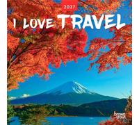 I Love Travel - Calendario mensual cuadrado de pared 2027 de 12 x 24 pulgadas (colgado)