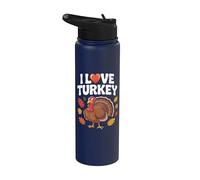 I Love Turkey Acción de Gracias Humor Diversión Stainless Steel Insulated Water Bottle